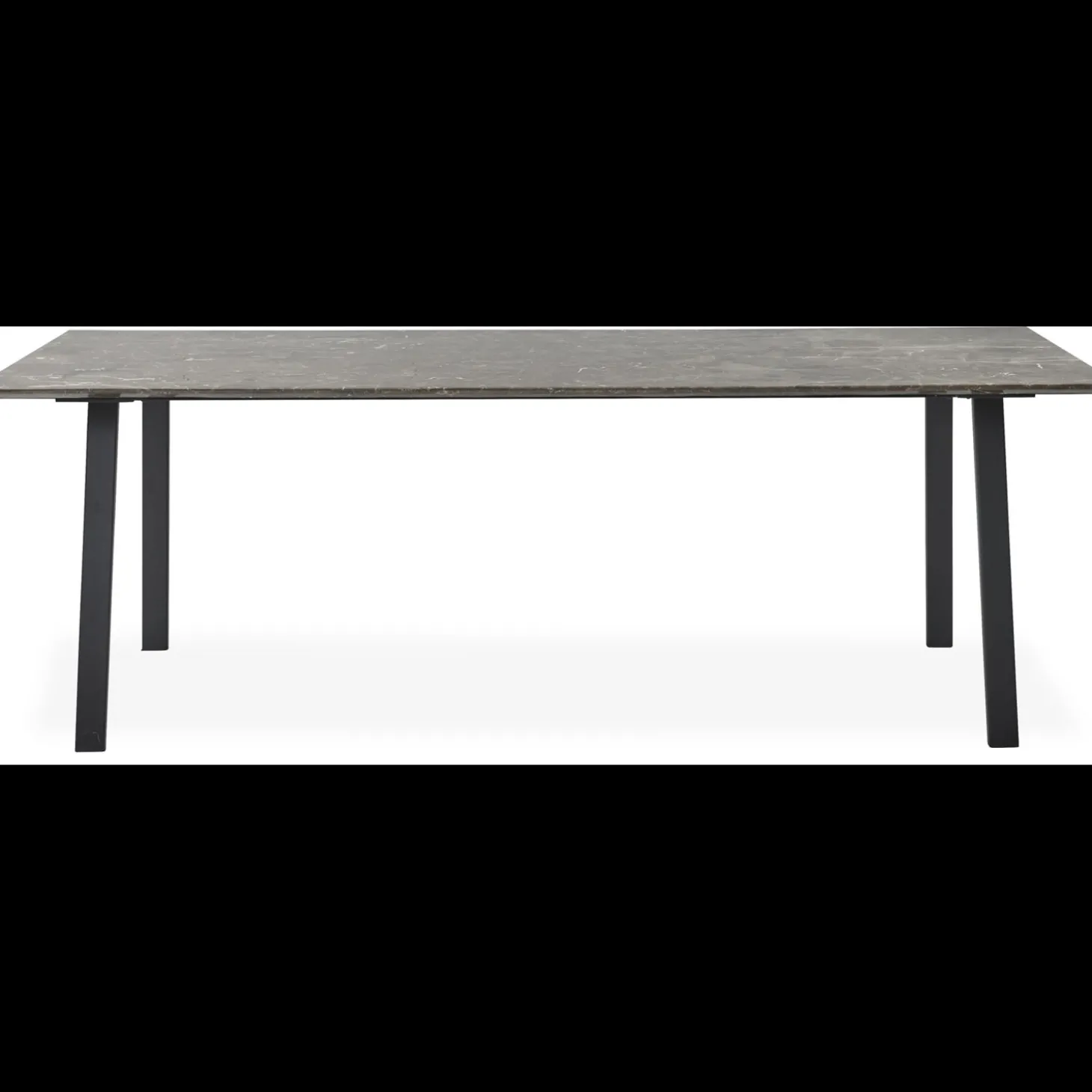 Amy Spisebord 220 x 95 x 74 cm, plade i brun marmor + lige ben i sort metal