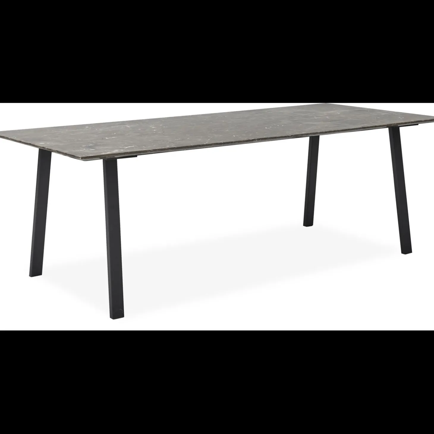 Amy Spisebord 220 x 95 x 74 cm, plade i brun marmor + lige ben i sort metal