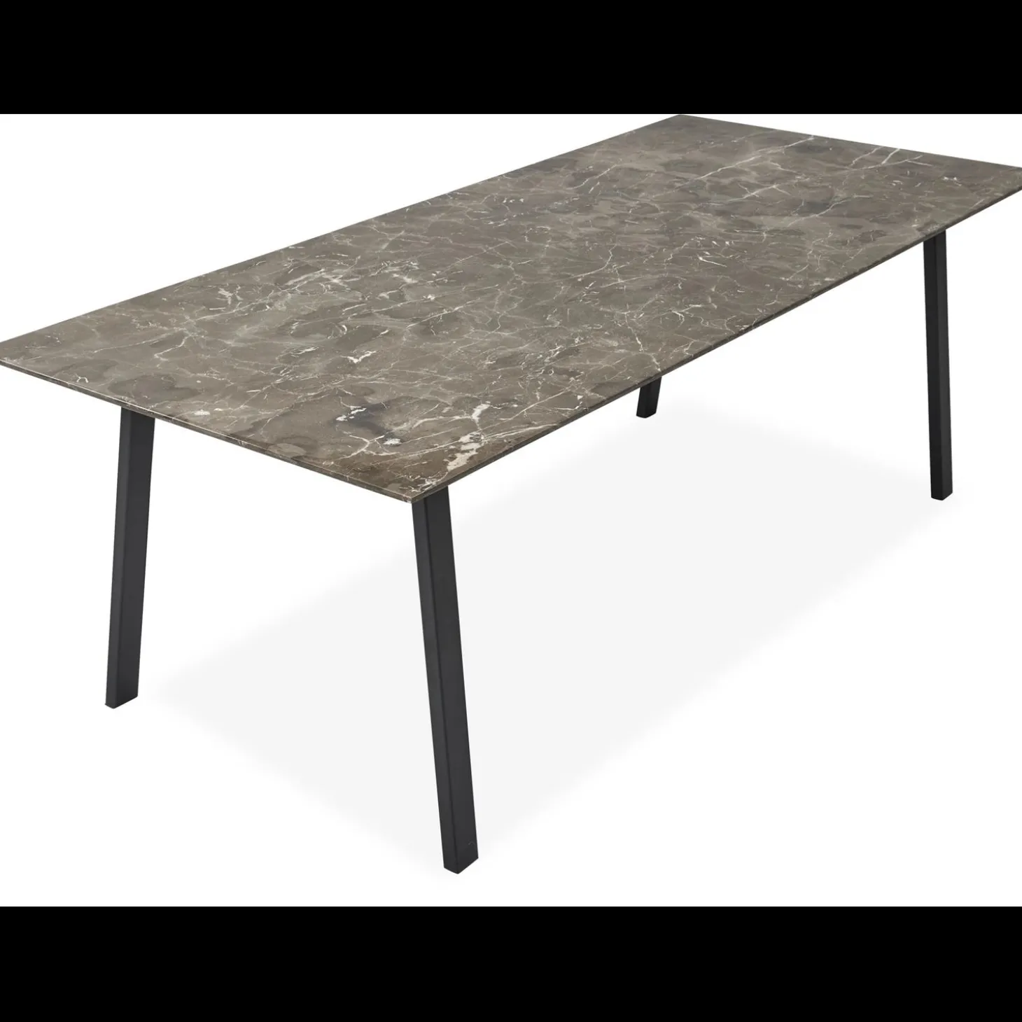 Amy Spisebord 220 x 95 x 74 cm, plade i brun marmor + lige ben i sort metal