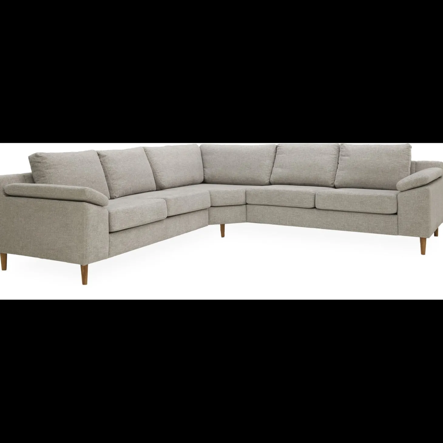FLEX Hjørnesofa med 1 hjørnemodul, 2 endemoduler grå + ben træ