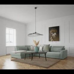 Halmstad venstrevendt hjørnesofa med pufafslutning
