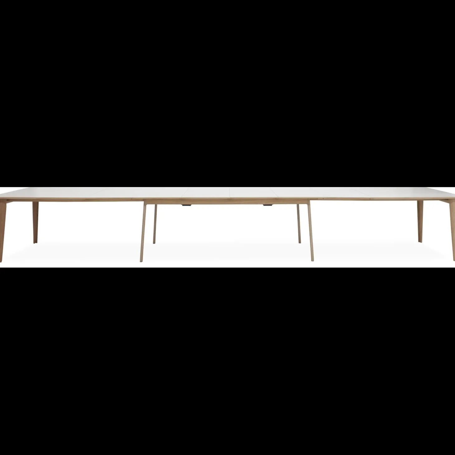 Largo Spisebord 215 x 102 x 75 cm, plade i hvid laminat + ben i lyst træ