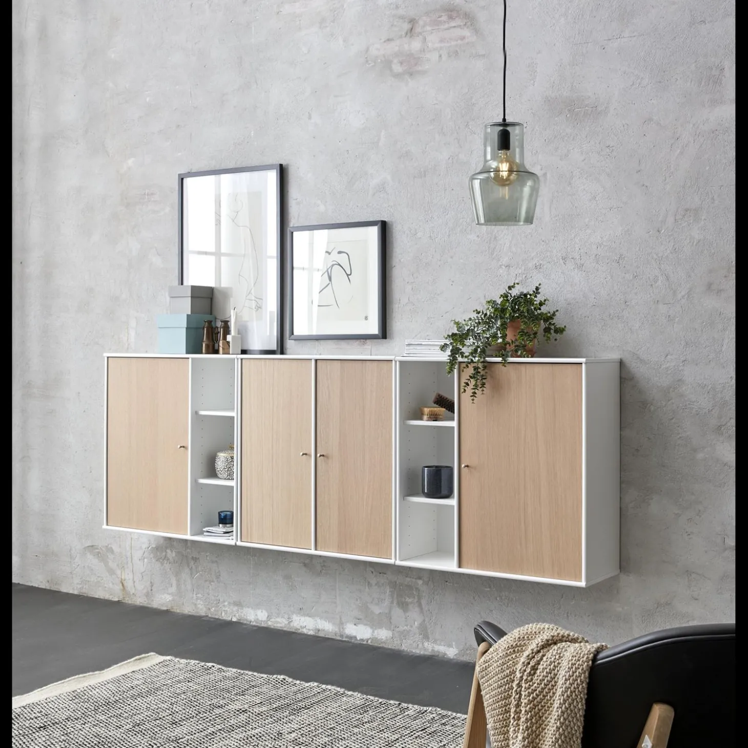 Mistral KUBUS Skænk med 3 moduler + 2 smalle og 2 brede låger hvid/eg